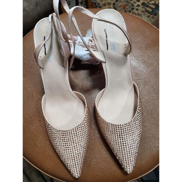 Jeffrey Campbell Women's Blush Zivote Rhinestone Pointed-Toe Slingback Pumps 8 - Picture 2 of 6
